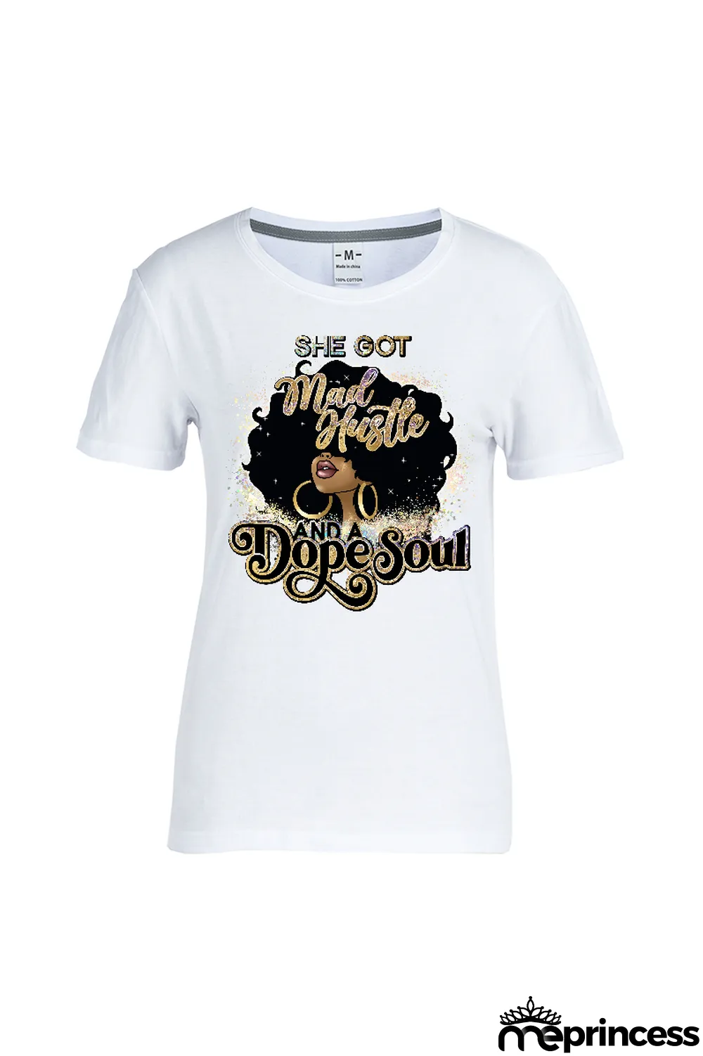 White Street Vintage Print Patchwork O Neck T-Shirts