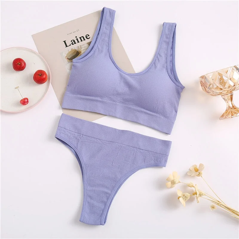 FINETOO Seamless Women Underwear Set Tops Set Panties Women Wireless Lingerie Suit Padded Bras S-XL Backless Bralette Lingeries