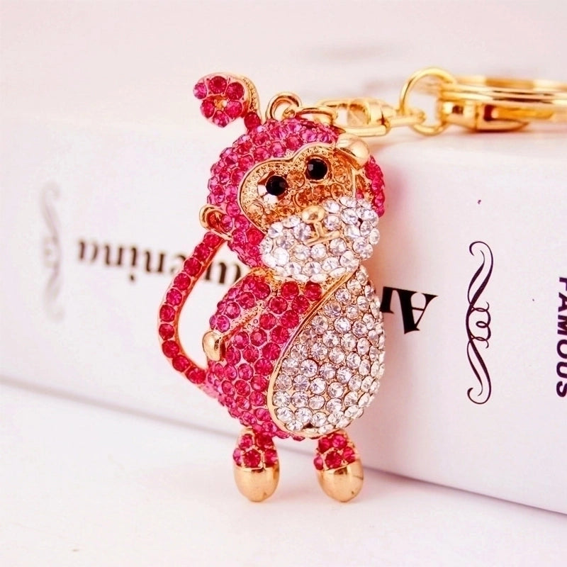 Cute Crystal Diamond Zodiac Monkey Key Chain