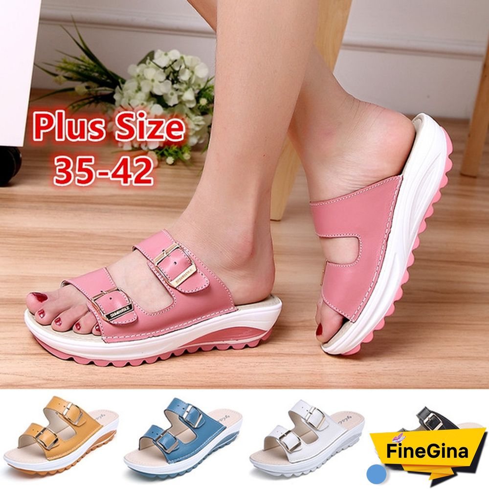 Women Fashion Casual Shoes Slippers Leather Sandals Summer Shoes Plus Size 35-42