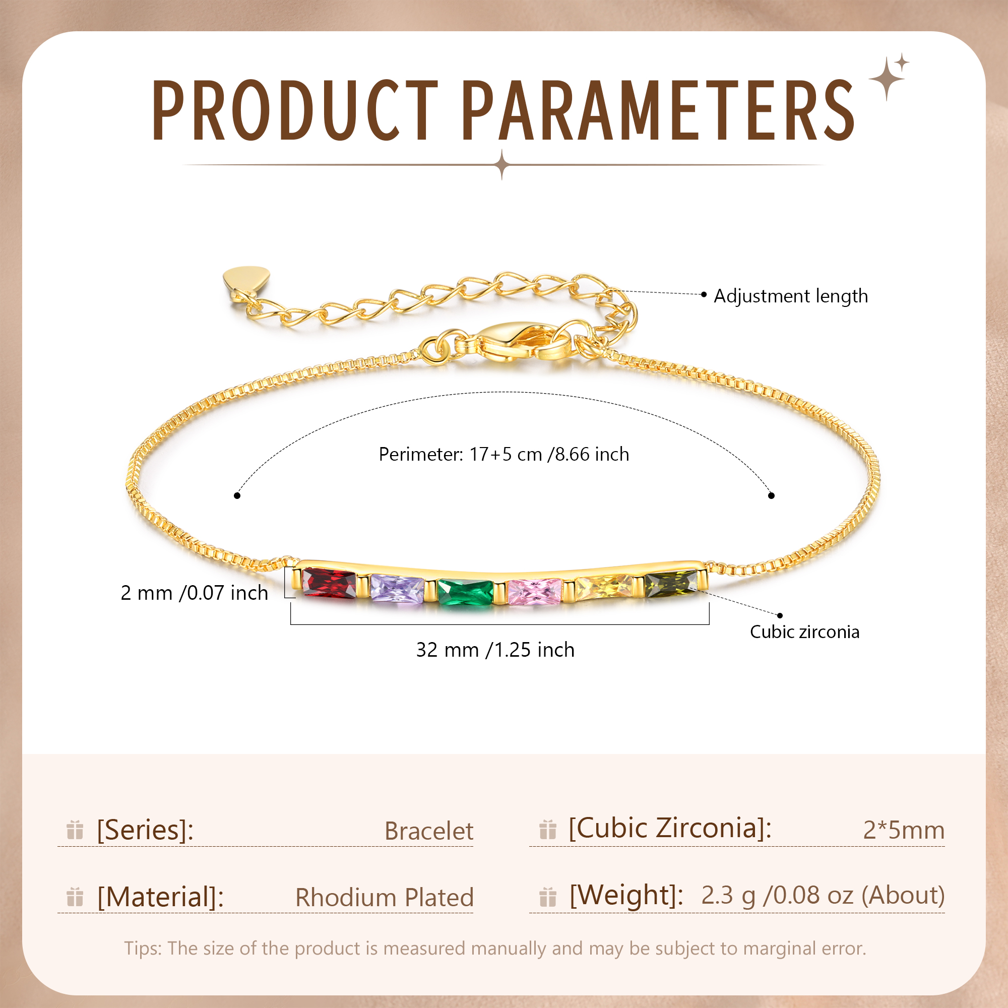 Custom 6 Birthstones Bracelet Gold Adjustable Bracelet Personalised Birthday Gift for Her-Jessemade AU