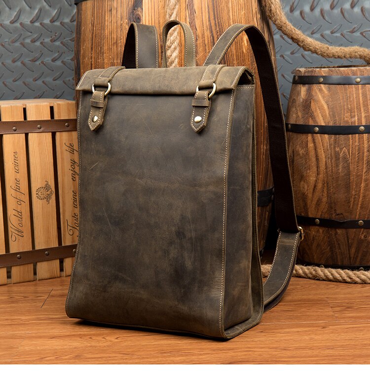 Color Brown Front View of Woosir Vintage Leather Backpack