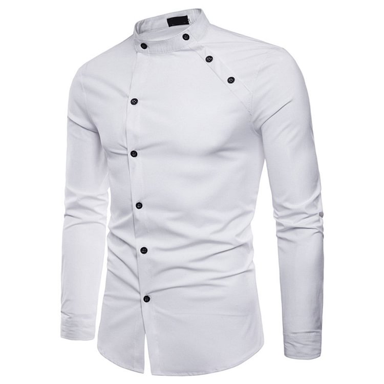 Plain European Stand Collar Button Single-Breasted Men's Shirt