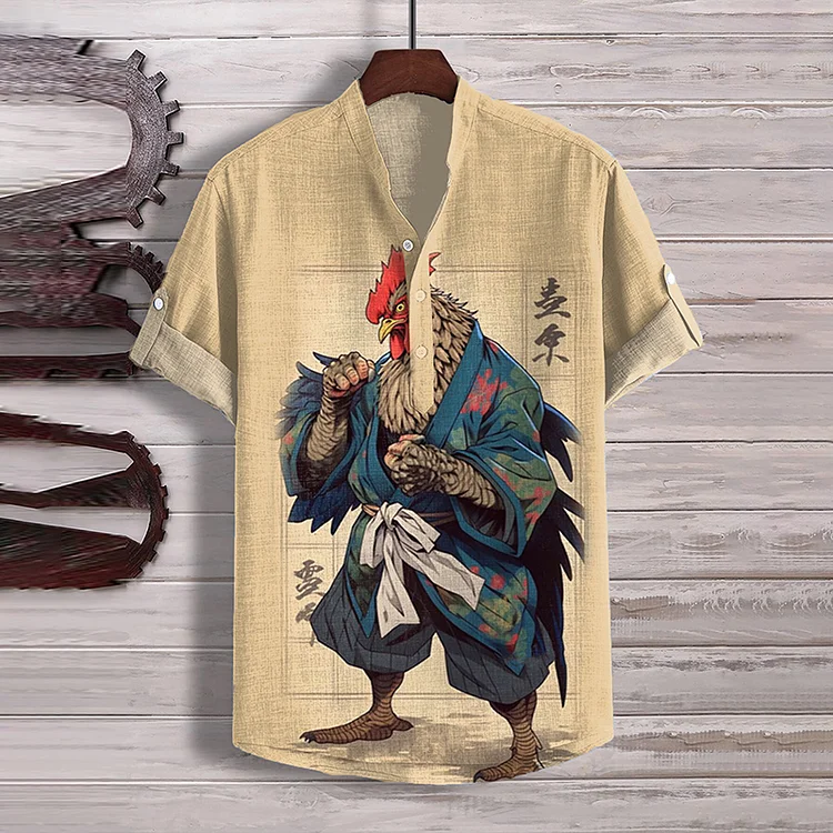 Men'S Japan Funny Cock Samurai Art Print Shirt