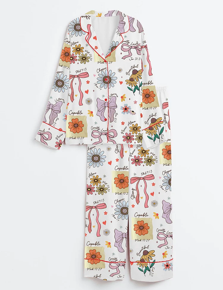 Women&rsquo;s Christian Mama Boho Floral Mama Wildflower Mama Mother's Day Gift&nbsp;Long Sleeve Satin Pajama Set