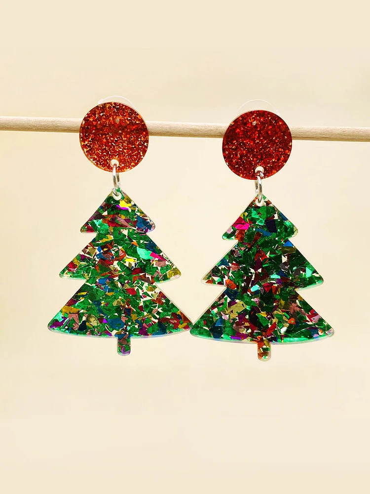 Women's Glitter Christmas Tree Acrylic Earrings