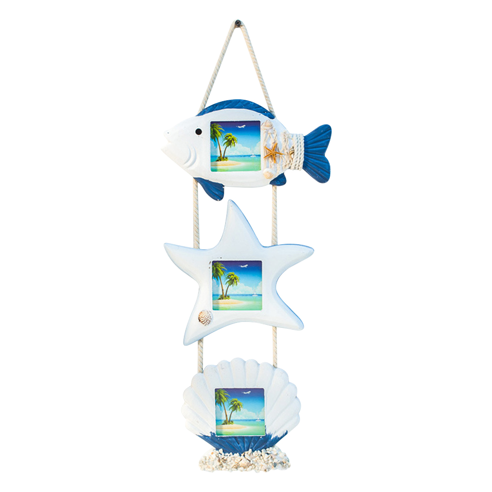 

Mediterranean Fish Star Shell Triple Mounted Wood Glass Photo Frame Decor, 501 Original