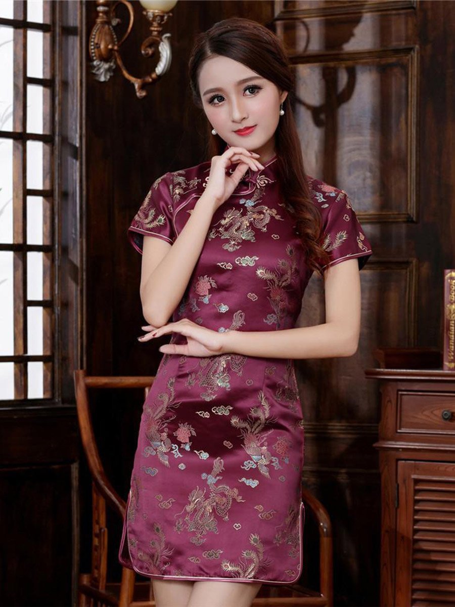 Chinese Qipao Classic Satin Cheongsam Oriental Traditional Chinese Dress