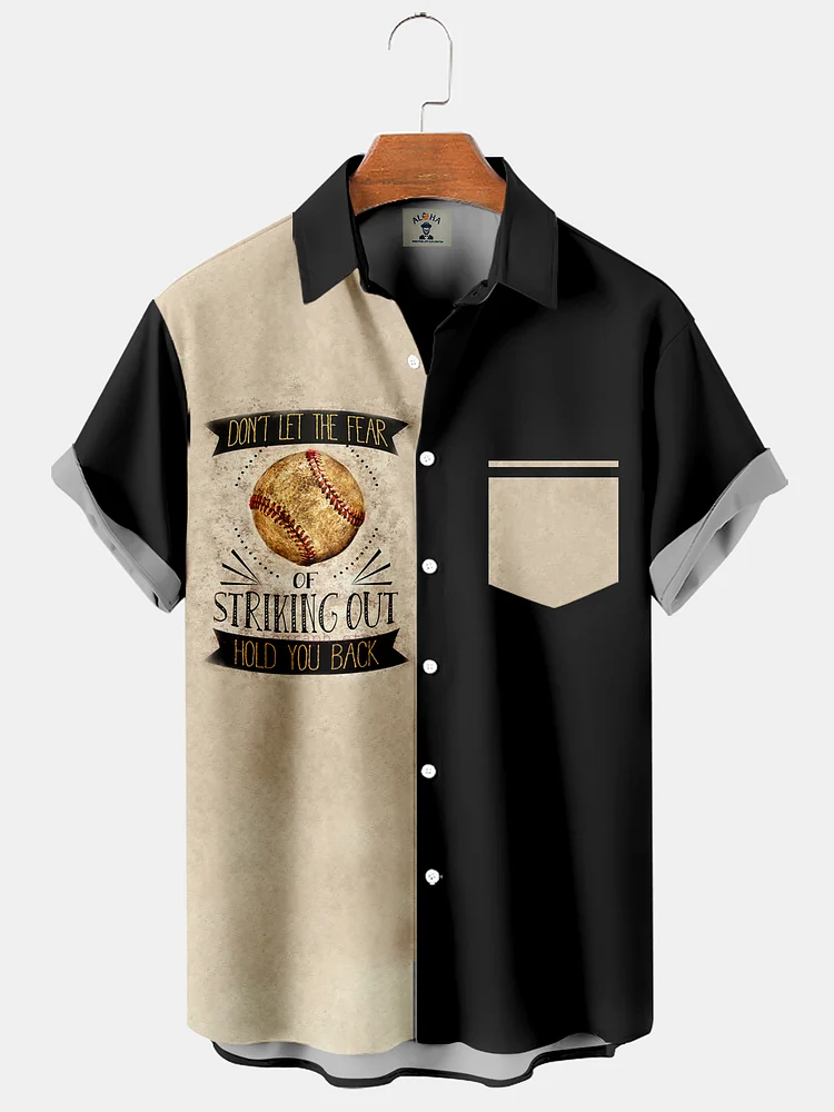 Men's Vintage Baseball Print Short Sleeve Shirt