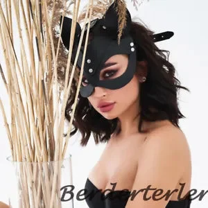 pornhint Pornhint Black Harness Leather Mask Cosplay Women Adjustable Halloween Masquerade Party