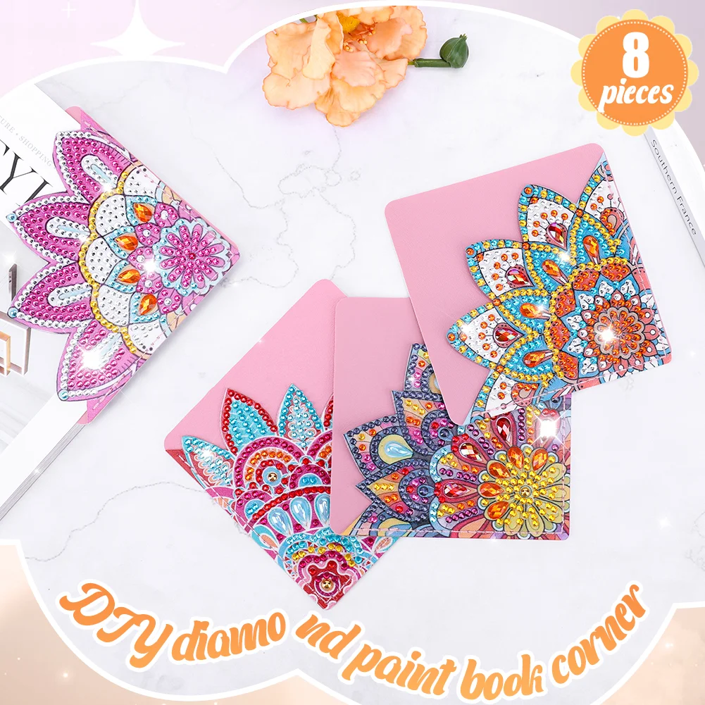 8pcs Mandala DIY Page Book Marks Handmade 5D Triangle for Beginner Adults Kids