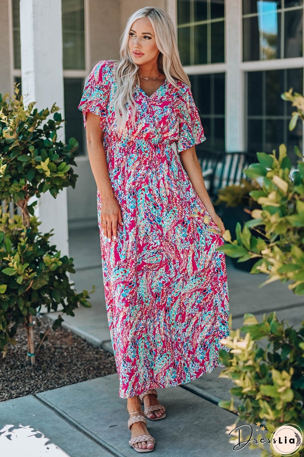 Multicolored V-Neck Maxi Dress
