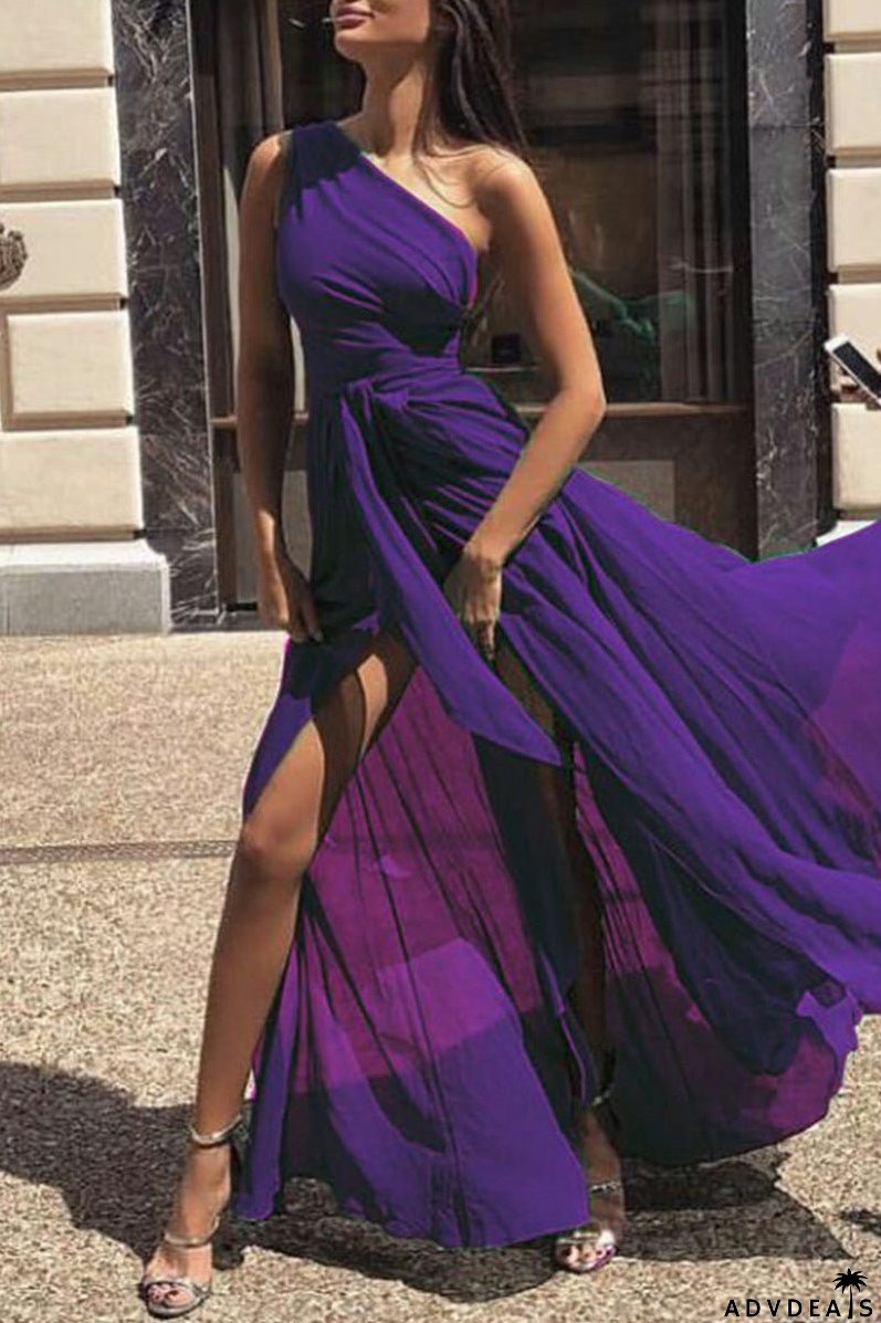 Sexy Solid Patchwork Frenulum Oblique Collar Irregular Dress Dresses