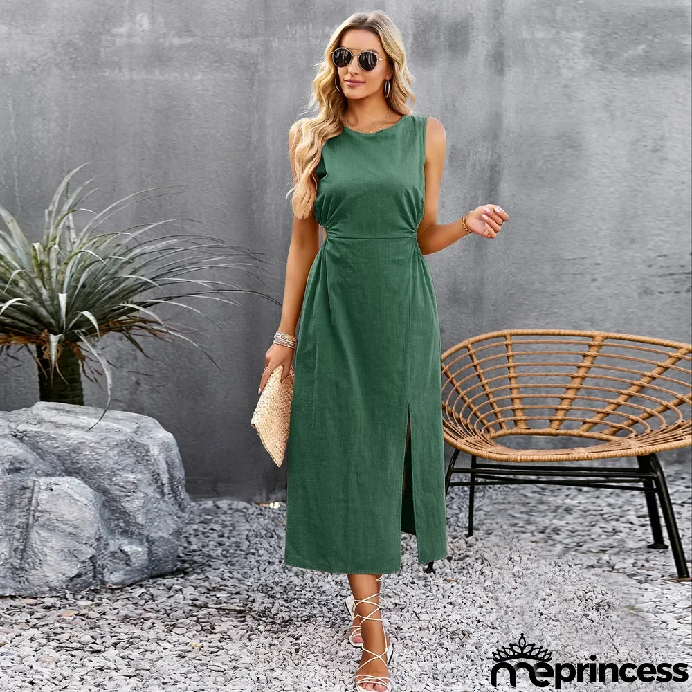 Women Solid Summer Sleeveless Maxi Dress