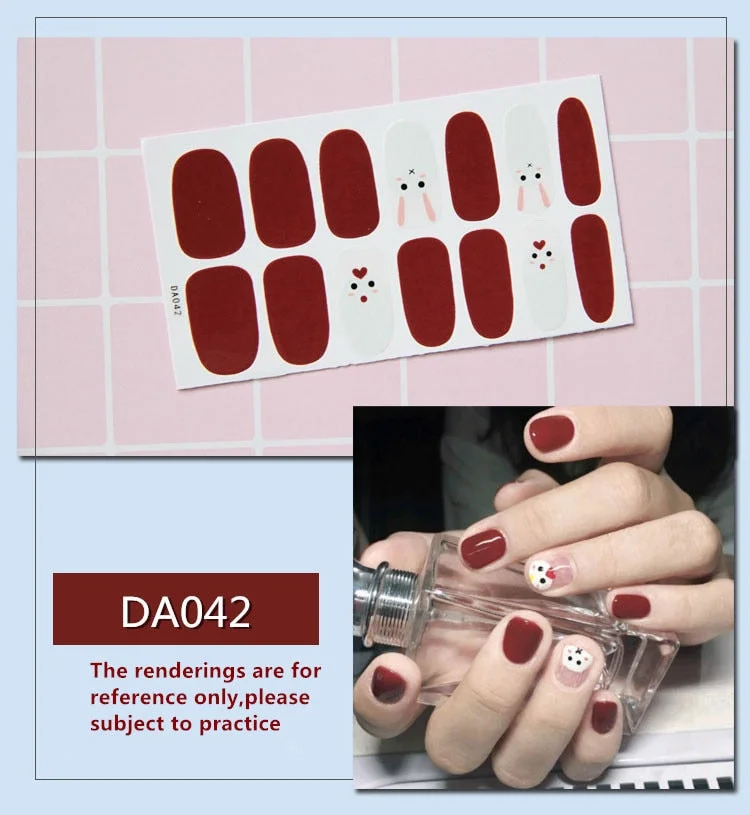 Full Cover Wraps Nail Polish Stickers Strips Plain Nail Art Decorations Heart Designs Glitter Powder Manicure Tips-Nail Inspo