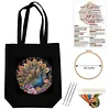 Premium DIY Peacock Canvas Tote Bag Embroidery Kit with Hoop Frame 32x37cm