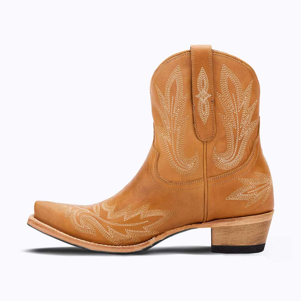 Vintage Brown Embroidered Booties Snip Toe Western Boots for Women Nicepairs