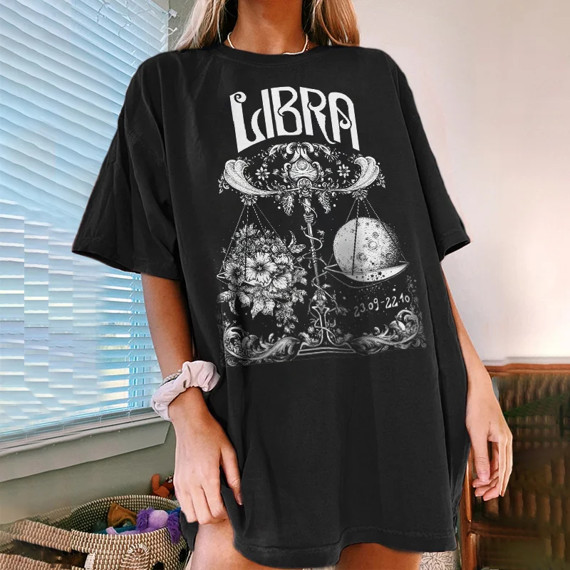 Libra floral print vintage t-shirt designe - Krazyskull