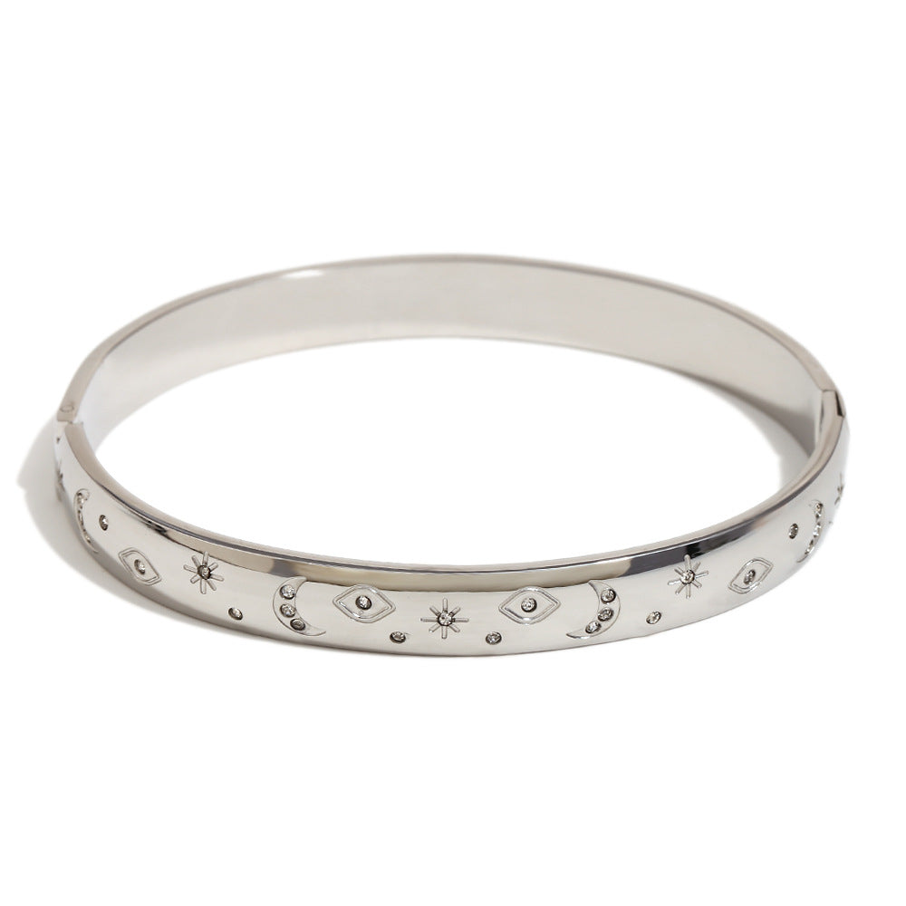 Small And Simple Eight-Pointed Star Dot Bracelet Stainless Steel Plated 18K Gold Star Moon Eye White Diamond Bracelet