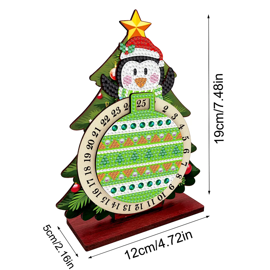 Penguin DIY Christmas Countdown Diamond Painting Tabletop Ornaments Kit 25 Days Crystal Art Craft Decoration Wooden for Living Room Home Office Decoration