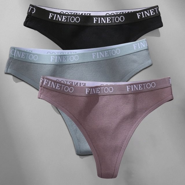 FINETOO 3PCS/Set M-XL Women's Thong Cotton Female Underpants Letter Waist Underwear Sexy Women's Panties Lingerie Thongs Woman