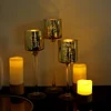 Set of 3 | Gold Long Stem Speckled Mercury Cylinder Glass Vases, Tealight Candle Holder Set - 12",14",16"