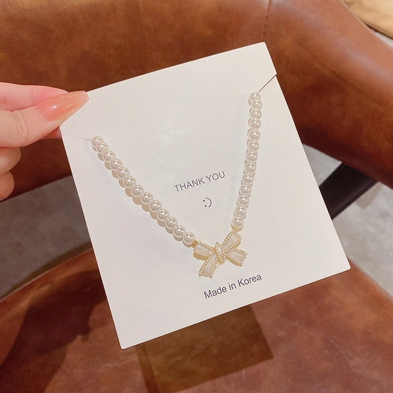 Modern Style Geometric Heart Shape Bow Knot Titanium Steel Copper Plating Inlay Zircon Pendant Necklace