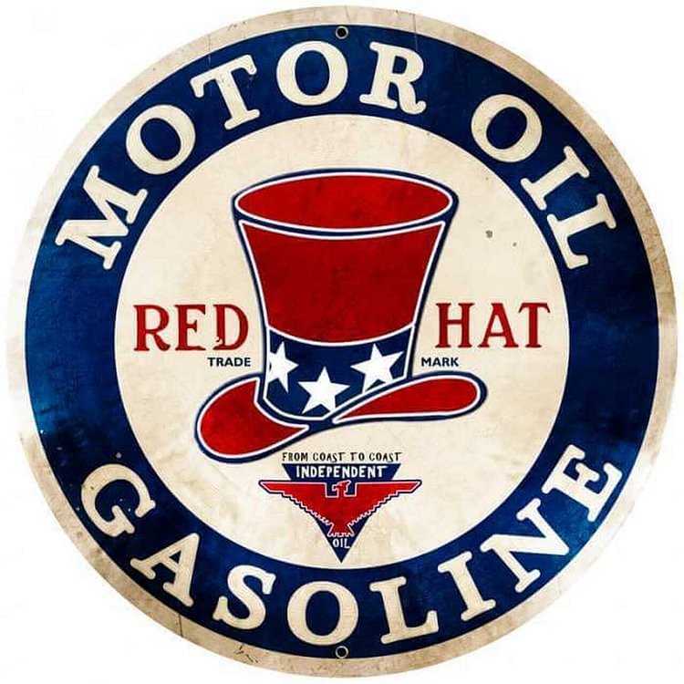 30*30cm - Red Hat Gasoline - Round Tin Signs/Wooden Signs