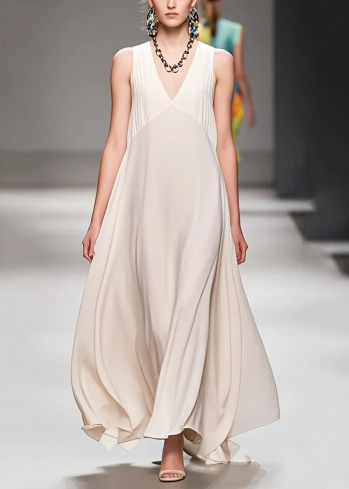Fine White V Neck Patchwork Draping Chiffon Dresses Sleeveless