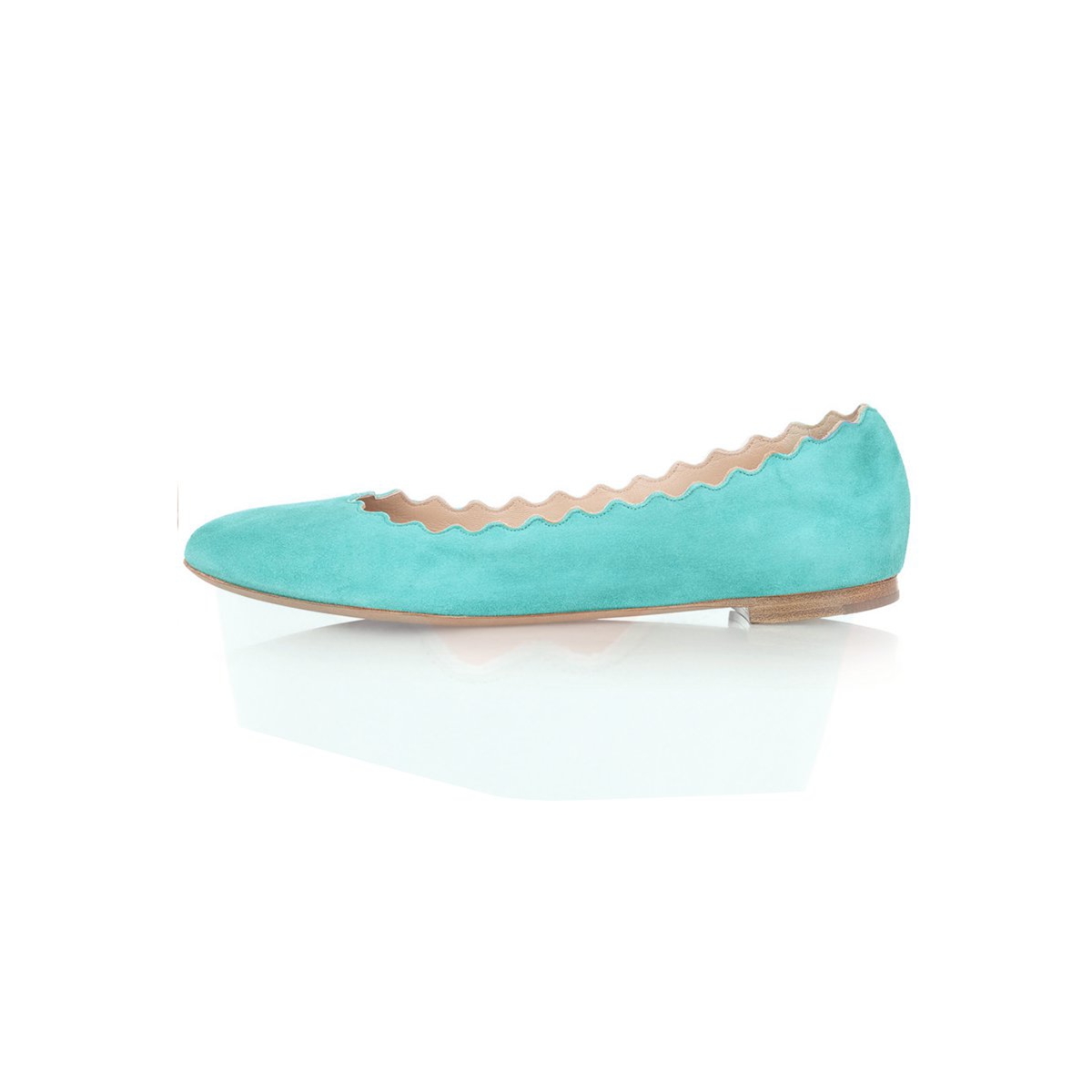 Cute Turquoise Round Toe Scalloped Edge Flat Shoes for Women