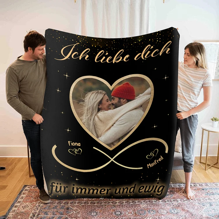 Kettenmachen Personalisierte 2 Namen & Foto -Ich liebe dich- Decke Für Paare