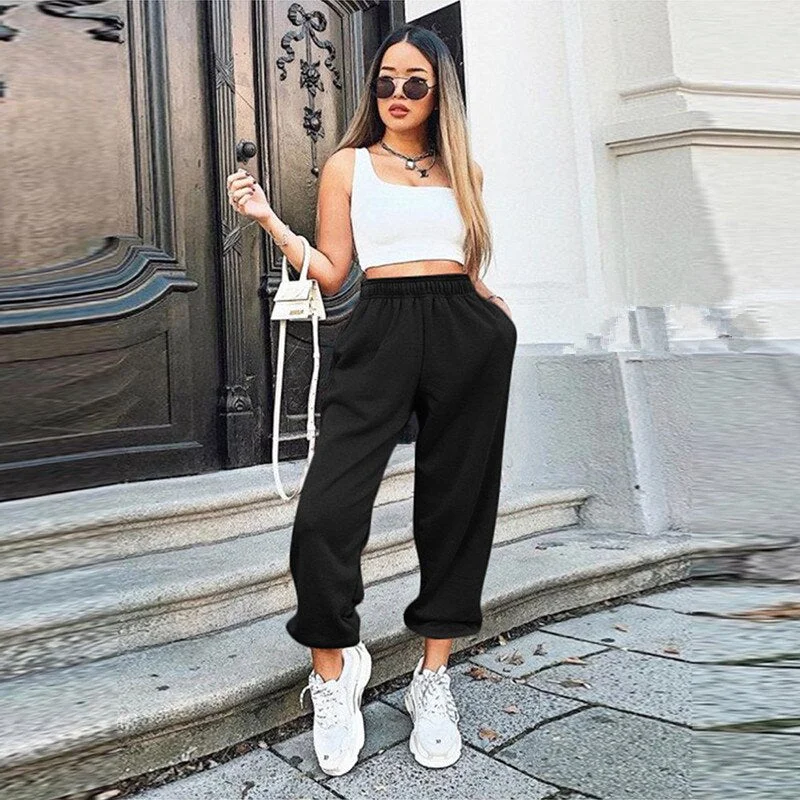 Women Casual Sweatpant Fashion Solid Plus Size Comfort Jogger Pants Streetwear Elastic Waist Running Sport Female Baggy Trousers