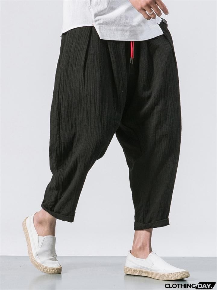 Men's Casual Loose Fashion Solid Color Linen Cropped Pants