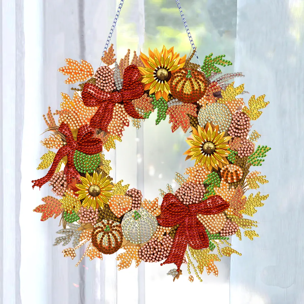 DIY Autumn Pumpkin Acrylic Single Side Special Shaped Diamond Painting Wreath Ornament