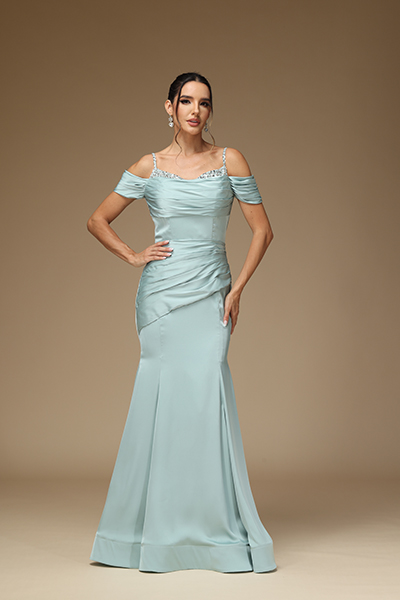 Oknass Stunning Satin Spaghetti Strap Pleated Prom Dress