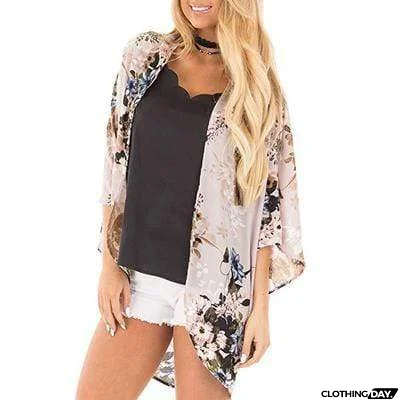 Bohemia Flower Print Summer Beach Women's Cardigan Loose Chiffon Coat