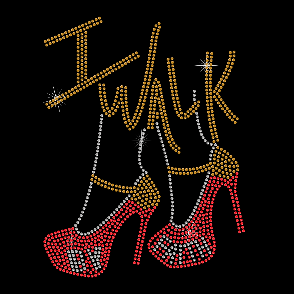 Gold and red color walk by faith jesus design rhinestone iron on heat transfers for t shirt