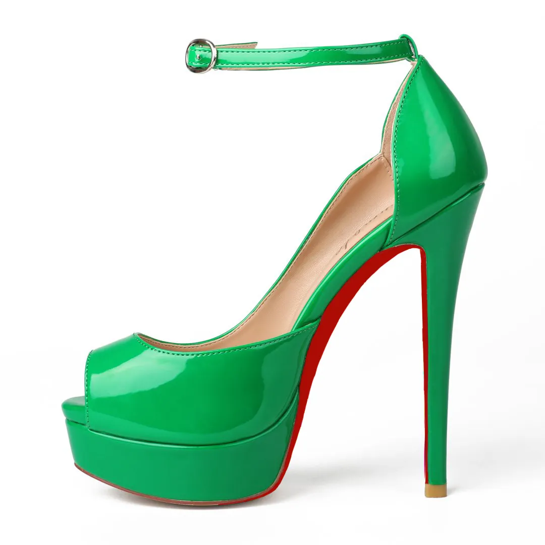 150mm Sky High Platform Ankle Red Soles Pumps Patent-vocosishoes