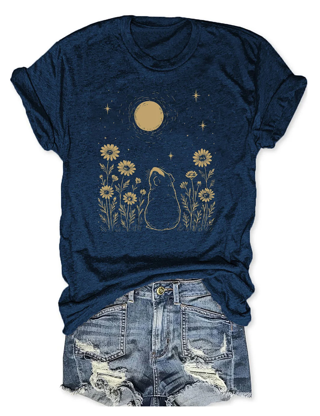 Night Flower Guinea Pig Moon T-shirt