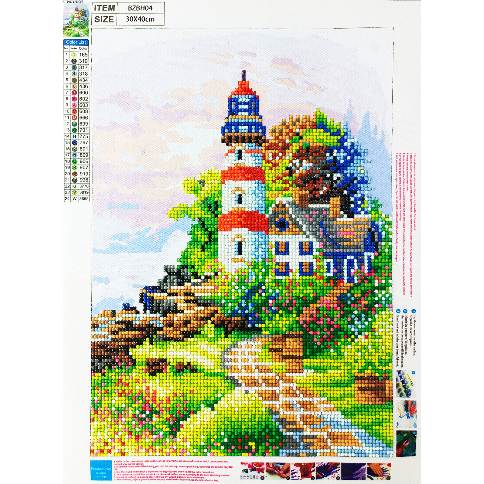 

Lakeside Tower - Half Diamond and Half Oil Painting - 30*40CM, 501 Original