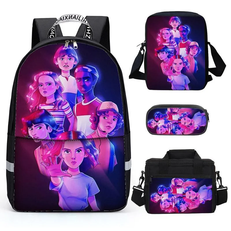 Buzzdaisy Stranger things 3D Print Backpack for Boys Girls School Bookbag 4-pieces Set