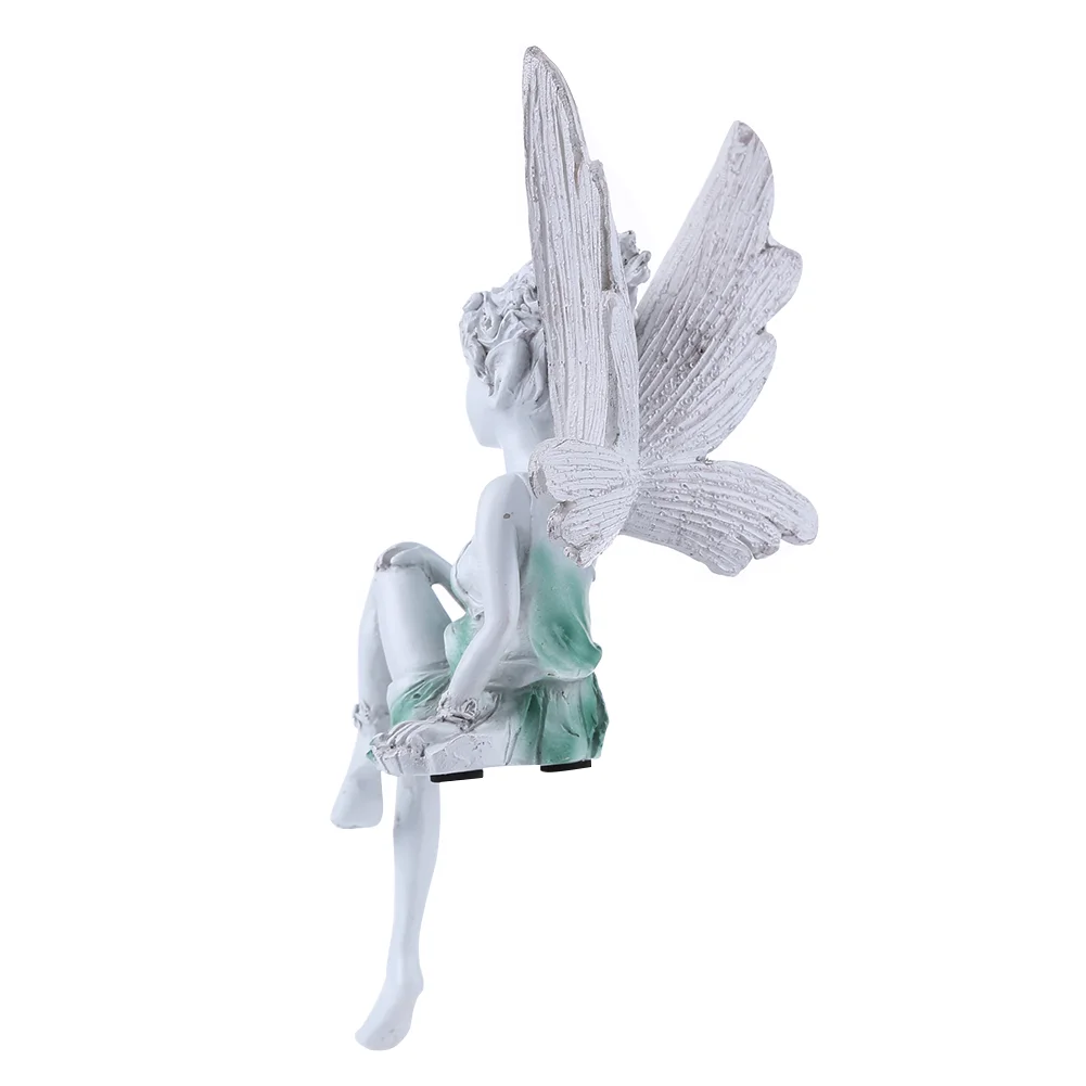 Flower Fairy Sculpture Resin Turek Sitting Statue Angel Yard Decor (White)