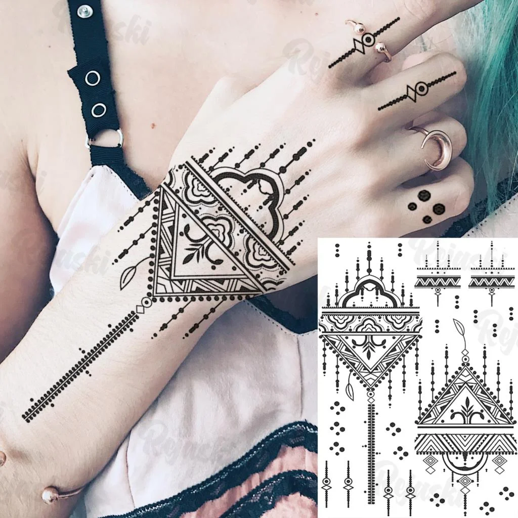 Sdrawing Elephant Pendant Temporary Tattoos For Women Men Lion Butterfly Snake Feather Fake Tattoo Sticker Glamour Back Body Tatoos