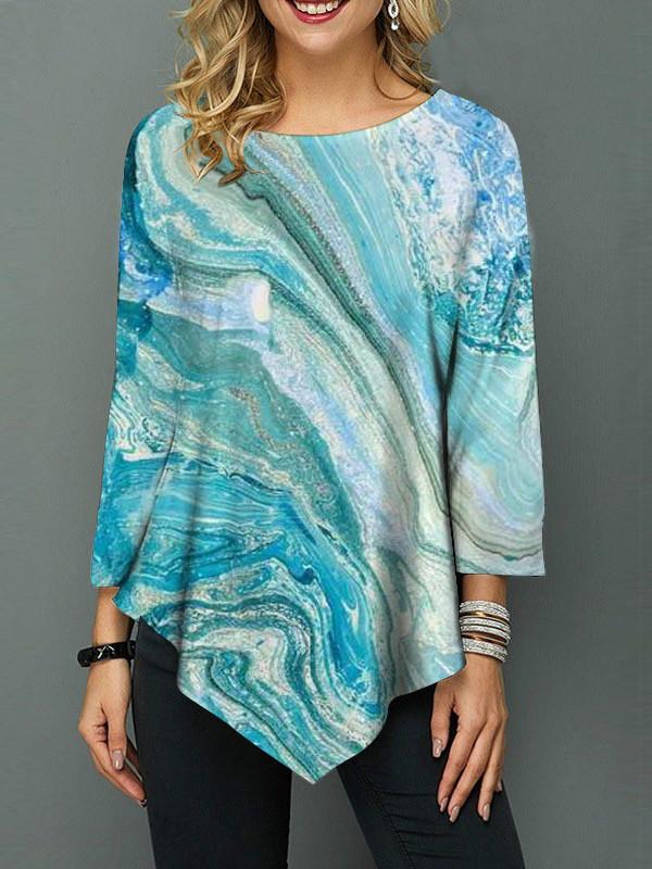 Women Long Sleeve Scoop Neck Floral Printed Graphic Top