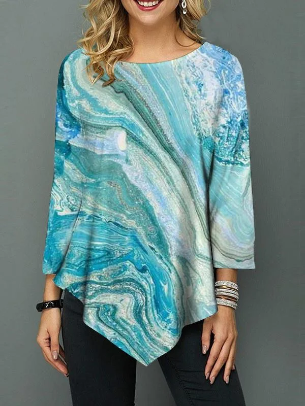 Women Long Sleeve Scoop Neck Floral Printed Graphic Top