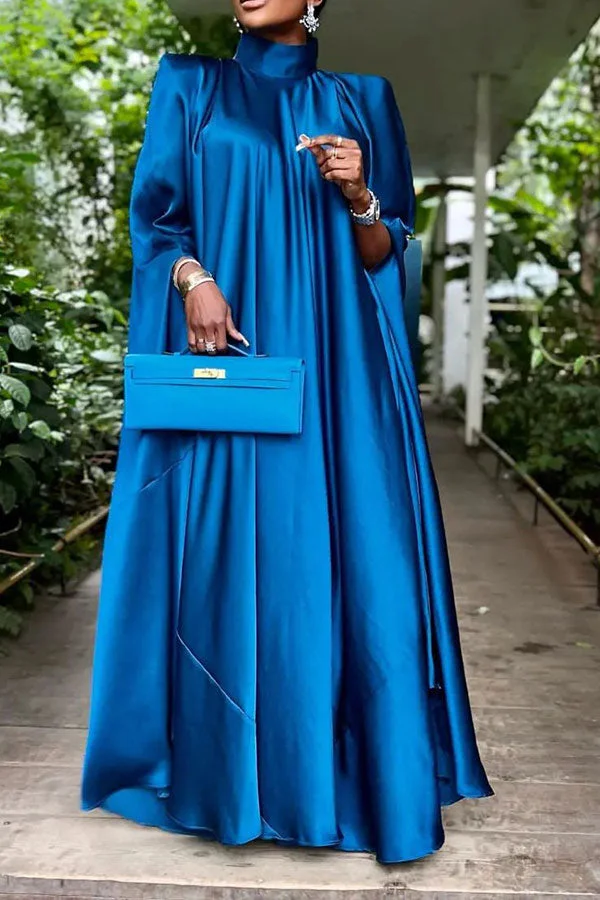 Blue Striking Draped Maxi Dresses