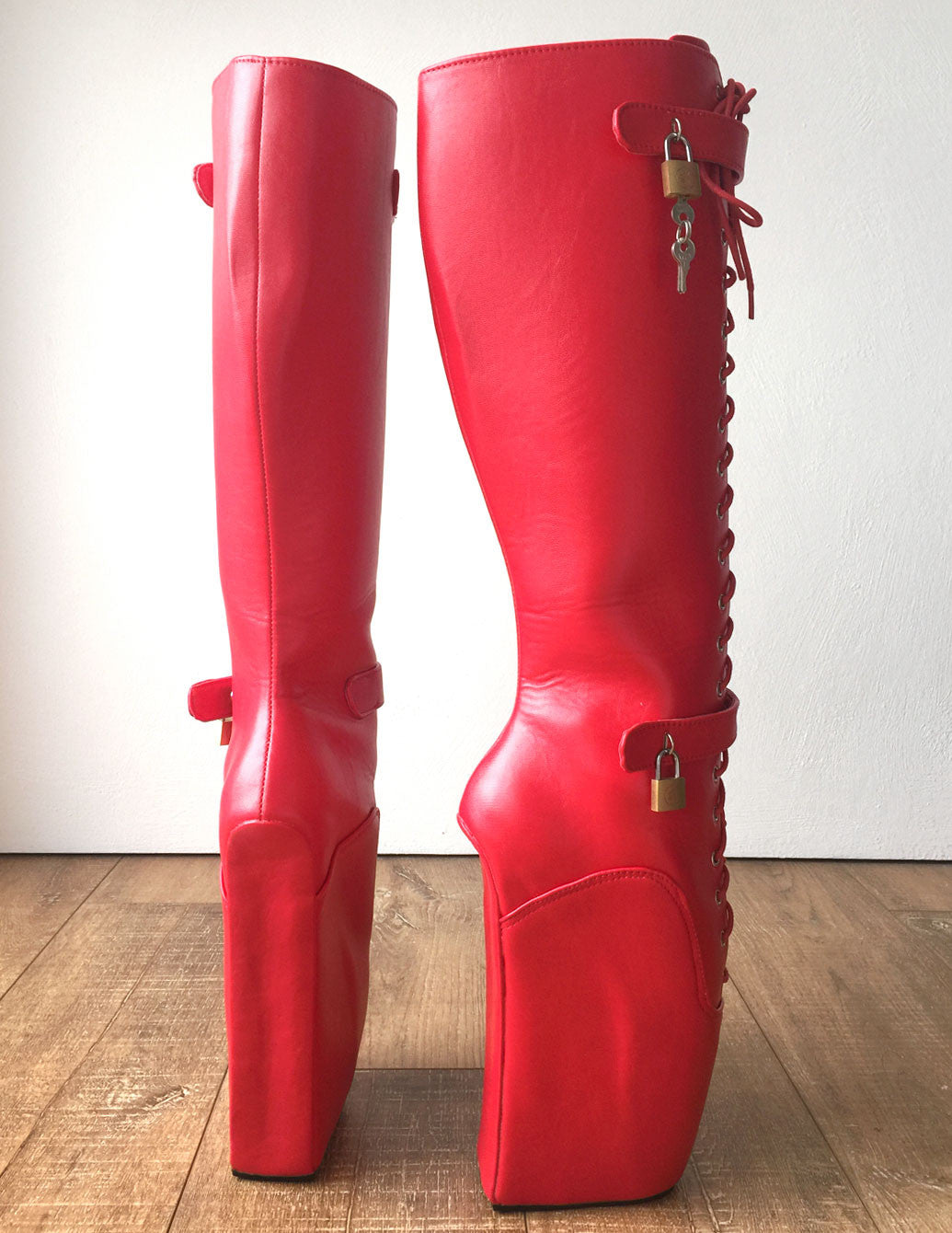 TAAFO Beginner QUAN Hoof Sole Heelless Fetish Goth Pinup Ballet Lockable Wedge Boots