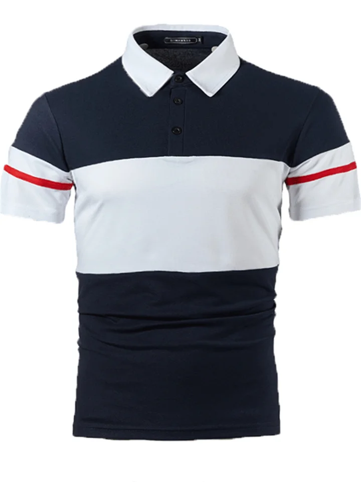 Men's Polo Shirt Golf Shirt Casual Holiday Classic Short Sleeve Fashion Basic Color Block Button Summer Regular Fit Fire Red Black Dark Navy Grey Polo Shirt-Cosfine