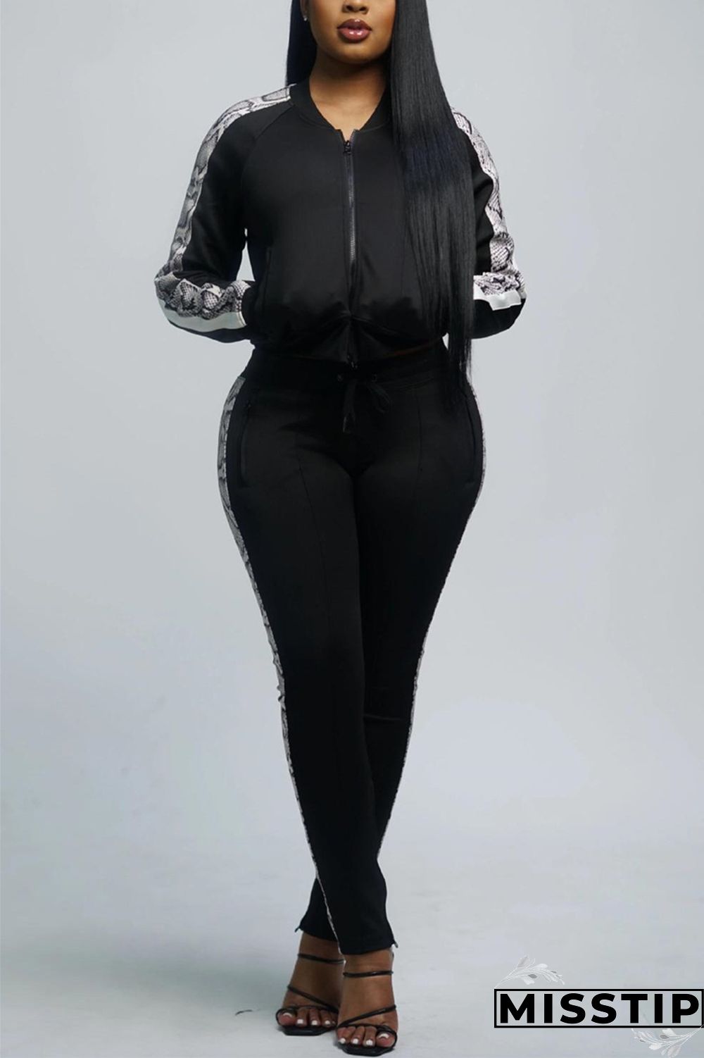 Light Blue Sportswear Solid Patchwork Zipper Collar Long Sleeve Regular Sleeve Regular Two Pieces