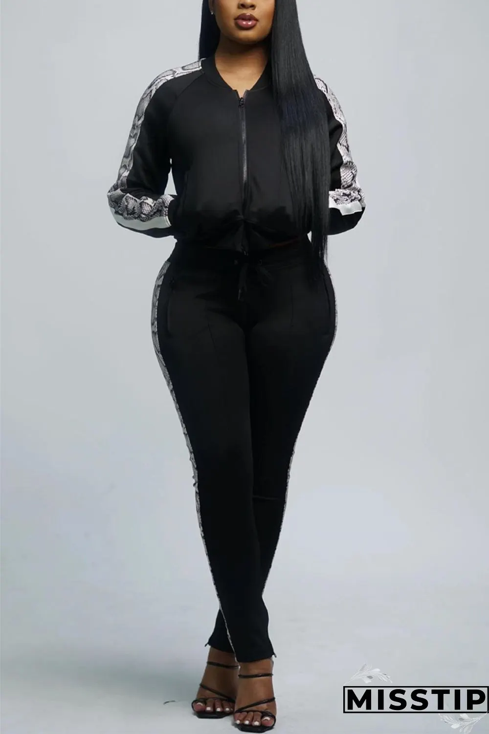 Light Blue Sportswear Solid Patchwork Zipper Collar Long Sleeve Regular Sleeve Regular Two Pieces